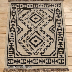 Alfombra Kilim grande hecha a mano, tejida a mano, de lana y yute, Kilim Dhurrie, motivos orientales, tradicionales indios, geométricos y turcos. imagen 8