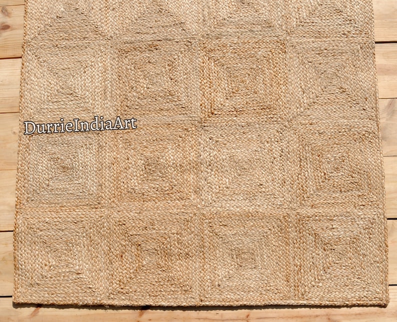 Natural Jute Rug Jute Braided Rug Bohemian Jute Rug Rectangular Jute Rug, Boho Decor Rug, Jute Area Rug, Square Jute rug Custom Size Rug image 3