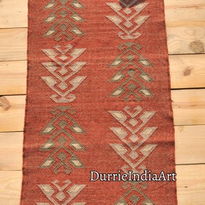 Handmade Wool Jute Kilim Rug, Handwoven Wool Jute Rug, Boho Décor Rug, Kilim Jute Rug, Flatweave Rug, Bohemian Rug, Indian Dhurrie Rug image 4