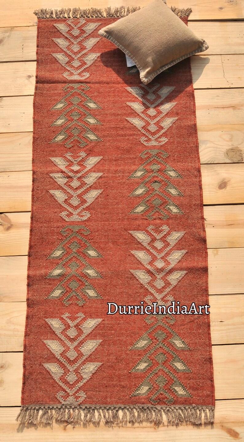 Handmade Wool Jute Kilim Rug, Handwoven Wool Jute Rug, Boho Décor Rug, Kilim Jute Rug, Flatweave Rug, Bohemian Rug, Indian Dhurrie Rug image 4