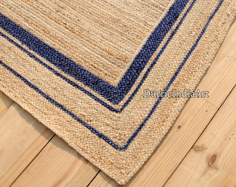 Natural Jute Rug Jute Braided Rug Bohemian Jute Rug Rectangular Jute Rug, Boho Décor Rug, Jute Area Rug, Square Jute rug Custom Size Rug