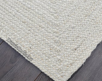 Natural White Boho jute rug, Off White Jute Area Rug, Ivory Beige Rug, Custom size Rug, Indian Handwoven Rug, Bohemian Rug, White Large Rug