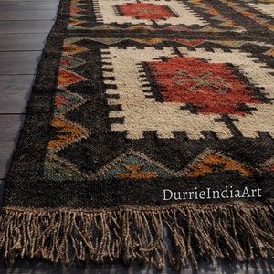 Vintage Wool Jute Kilim Rug, Handwoven, Wool and Jute Rug Handmade, Kilim Dhurrie Rug, Traditional Indian jute Area rug