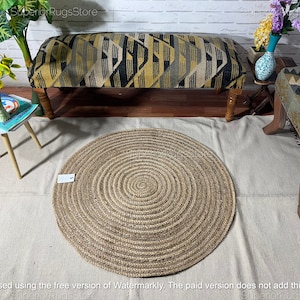 Hand Braided Natural Round Jute Rug, Custom Size Jute Round Rug, Trendy Rugs Hooked Rugs For Home Decor 4x4, 6x6, 8x8, 10x10 Feet Round Rugs