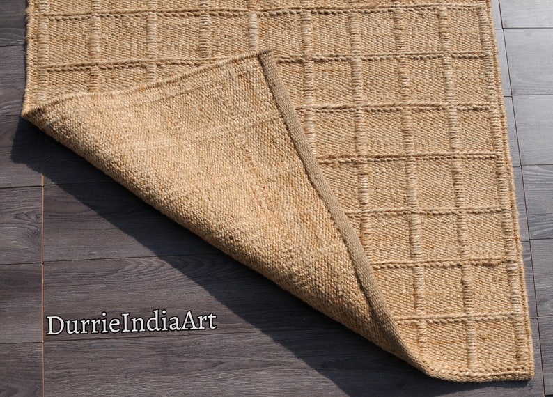 Handvävd hampamatta Dhurrie, naturlig jute, handflätad hampamatta, hampajutematta, sängmatta i jute, löpare i jute, traditionell, naturlig bild 4