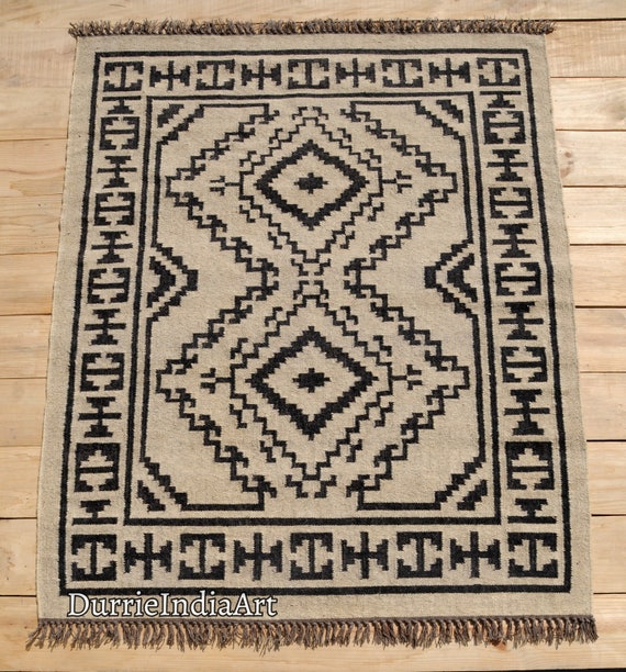 Kilim Rug, Handwoven, Wool and Jute Rug Handmade, Kilim Dhurrie Rug, Traditional Indian jute Area rug