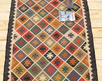 Wool and Jute Rug Handmade, Kilim Dhurrie Rug, Traditional Indian/WOOL JUTE RUG