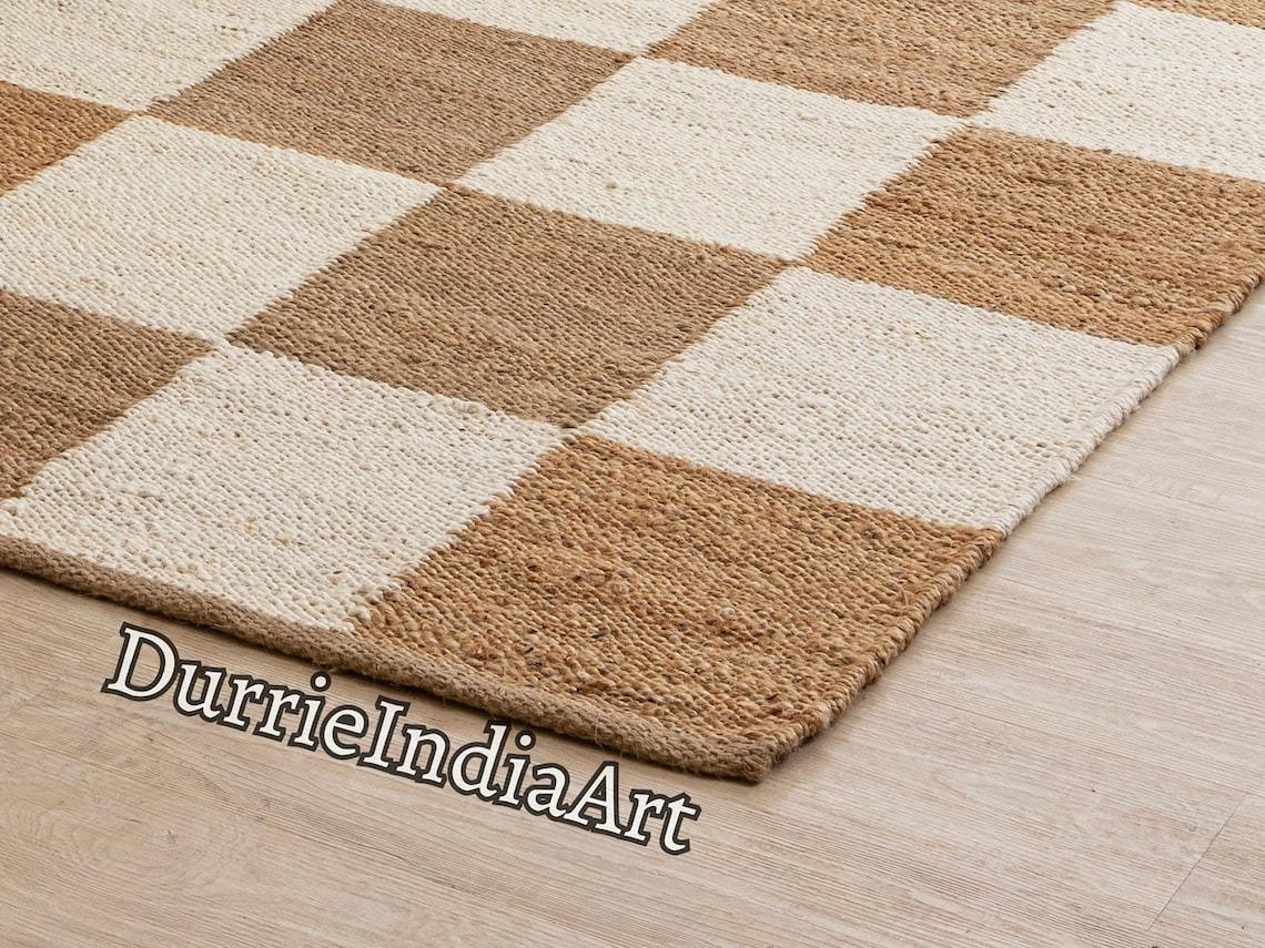 Geometric Rug, Checkered Rug, Checkered Runner Rug, Jute Area Rug, Handmade Rug, Natural Fiber Rug, Boho Home Décor, Eco Friendly Rug, Rustic Décor Rug, Neutral Rug