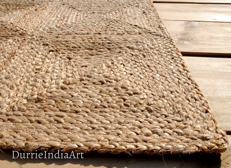 Natural Jute Rug Jute Braided Rug Bohemian Jute Rug Rectangular Jute Rug, Boho Decor Rug, Jute Area Rug, Square Jute rug Custom Size Rug image 6