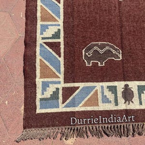 Wool Jute Kilim Rug - Handwoven Indian Dhurrie Area Rug for Home Decor, Eco-Friendly Natural Fiber Decoration, Bohemian Kilim Rug