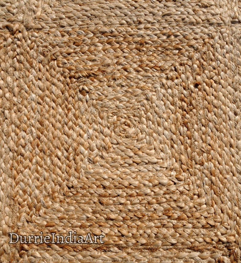 Natural Jute Rug Jute Braided Rug Bohemian Jute Rug Rectangular Jute Rug, Boho Decor Rug, Jute Area Rug, Square Jute rug Custom Size Rug image 7