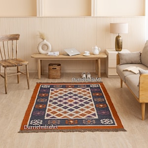 Handmade Wool Jute Kilim Rug, Wool Jute Kilim Rug,Wool and Jute Rug Handmade, Kilim Dhurrie Rug, Handmade Navajo Kilim Rug, Aztec Rug