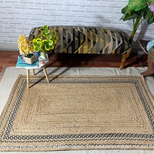 Handmade Natural Jute Rug, Solid Border jute rug, custom size rug, Braided rug, jute Area rug, jute carpet, Large jute rug, Rectangle rug
