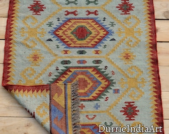 5x8 , 6x8 Ft. Kilim Rug, Handwoven, Wool and Jute Rug Handmade, Kilim Dhurrie Rug, Traditional Indian Jute Area Rug