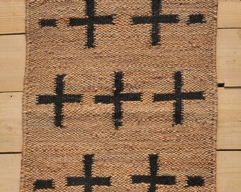 Tapete de corredor de cânhamo natural com design em forma de cruz, tapete de corredor de cânhamo para áreas amplas, tapete de cânhamo para decoração de corredor e sala de estar.