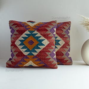 Handwoven Wool Jute Cushion Cover 18&#39;&#39;x18&#39;&#39; Bohemian Decorative Pillow Cases Throw Cushion Set Vintage Kilim Pillow Cover