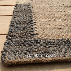 Natural Hemp Rectangle Jute Rug With Black Border Hemp Rug Large Area Hemp Jute Rug Hallway Décor Hemp Rug For Living Room Area Vintage Rug
