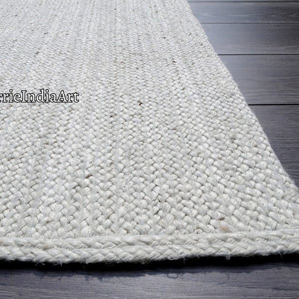 Natural White Boho jute rug, Off White Jute Area Rug, Ivory Beige Rug, Custom size Rug, Indian Handwoven Rug, Bohemian Rug, White Large Rug