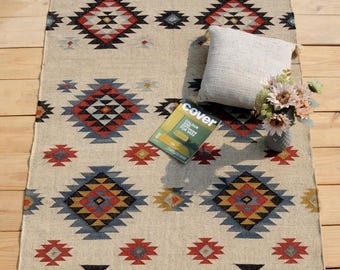 Wool Jute Rug Kilim Area Rug Handmade Kilim Rug Boho Hallway Rug Vintage Kitchen Rug Outdoor Handwoven Wool Rug Custom Size Rug 8x10