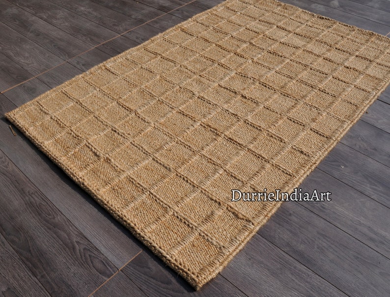 Handvävd hampamatta Dhurrie, naturlig jute, handflätad hampamatta, hampajutematta, sängmatta i jute, löpare i jute, traditionell, naturlig bild 2