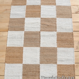 Checkered Rug, Boho Natural Jute Rug, Textured Stripe Area Rug, Bohemian Rug, Custom Size Rug, Off White Rug, Jute Runner Rug, Modern Rug