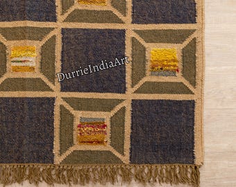 Handmade Wool Jute Rug, Navajo Kilim Rug, Aztec Rug, Accent Rug, Outdoor Rug/Indoor Rug, Living/Dinning Room 5x7