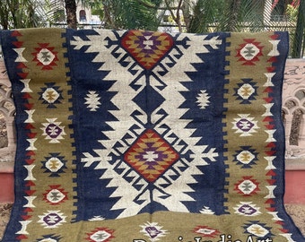 Handwoven Wool Jute Kilim Rug, Wool Jute Rug, Kilim Jute Rug, Flatweave Rug, Bohemian Rug, Indian Dhurrie Rug, Navajo Kilim Rug, Custom Rug