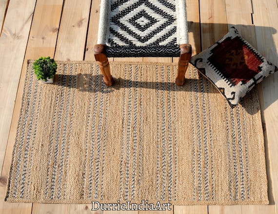 Natural Jute Braided Handmade Natural Jute Rectangle Rug, Eco Friendly Pure Vegan Living Room Jute Rug, Area Rug Jute Rug Warm Rug