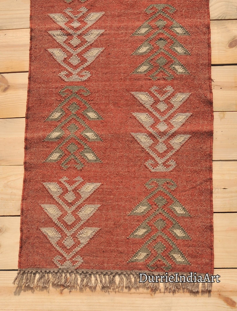 Handmade Wool Jute Kilim Rug, Handwoven Wool Jute Rug, Boho Décor Rug, Kilim Jute Rug, Flatweave Rug, Bohemian Rug, Indian Dhurrie Rug image 2