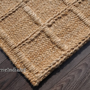 Handwoven Hemp Rug Dhurrie, Natural Jute Hemp Hand Braided Rug, Hemp Jute Rug, Jute Bed Side Rug, Jute Area Runner, Traditional, Natural