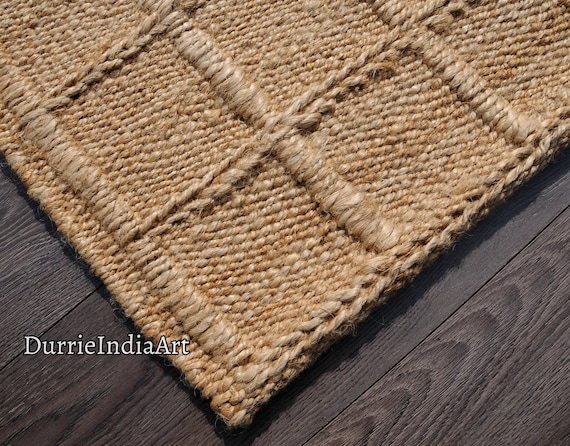 Handwoven Hemp Rug Dhurrie, Natural Jute Hemp Hand Braided Rug, Hemp Jute Rug, Jute Bed Side Rug, Jute Area Runner, Traditional, Natural