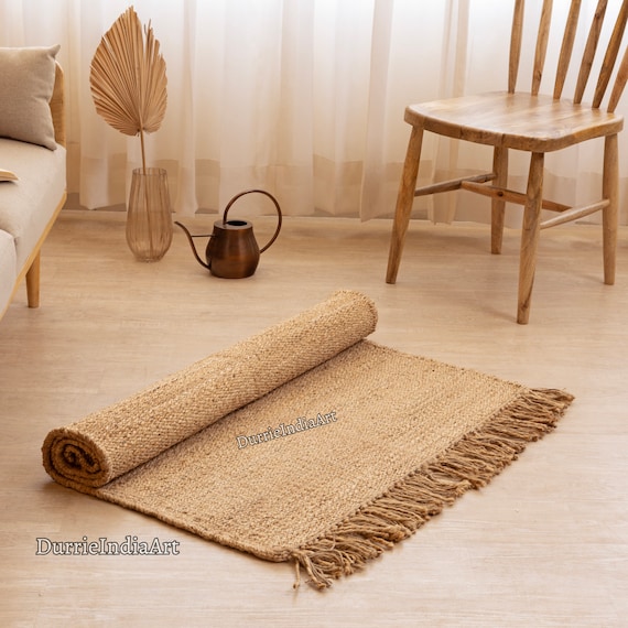 Handmade Woven Natural Jute Rugs With Fringe Extra Large Natural Rug for Kitchen jute Area Rug 8x10 Ft tan Rug 10x14 Solid hemp Area Rug Etsy