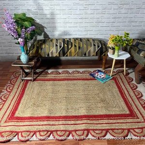 Natural Scalloped Jute Rug, Scallop pattern Rug, Natural Jute Rug, Handbraided Rug, Area Rug, Handwoven Jute Rug, Custom Rug, Decorative Rug