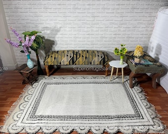 Scalloped Jute Rug- Jute Rug, Runner Rug, Door Mat, Handcrafted Rug, Stair Runner, Rattan Rugs, Rugs Gift, Christmas Door, Custom Rugs