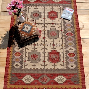 Wool Jute Kilim Rug, Home Décor Rugs, Custom Size Rug, Vintage Kilim Rug, Boho Décor Rug, Handwoven Wool Jute Rug, Kilim Rug