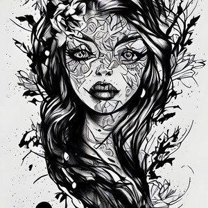 Ink Art Black & White Portrait Print of a Asian Lady &quot;Frustration and Expectation&quot;