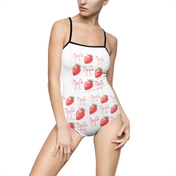 Coquette Women s One piece Swimsuit With Strawberries and Bows Summer Swimwear Beach Day Outfit Cute Bathing Suit Floral Swimwear Etsy