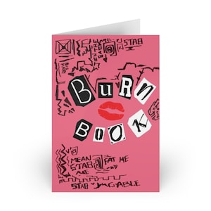 Grußkarten Mean Girls Brennen Buch Geburtstag Bachelorette Einladungskarten Party lädt Ereignis-Briefpapier Kundengerechte Mitteilungs-Karten Pastell ein