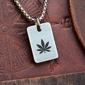 Cannabis Leaf Small Stainless Steel Pendant (Grass Pot Dope Marijuana Smoke Hemp) SB14113