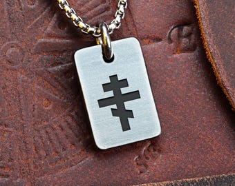 Russian Orthodox Small Stainless Steel Pendant (Cross Catholic Russia Church Belief God Jesus Spiritual Worship Symbol) SB13189