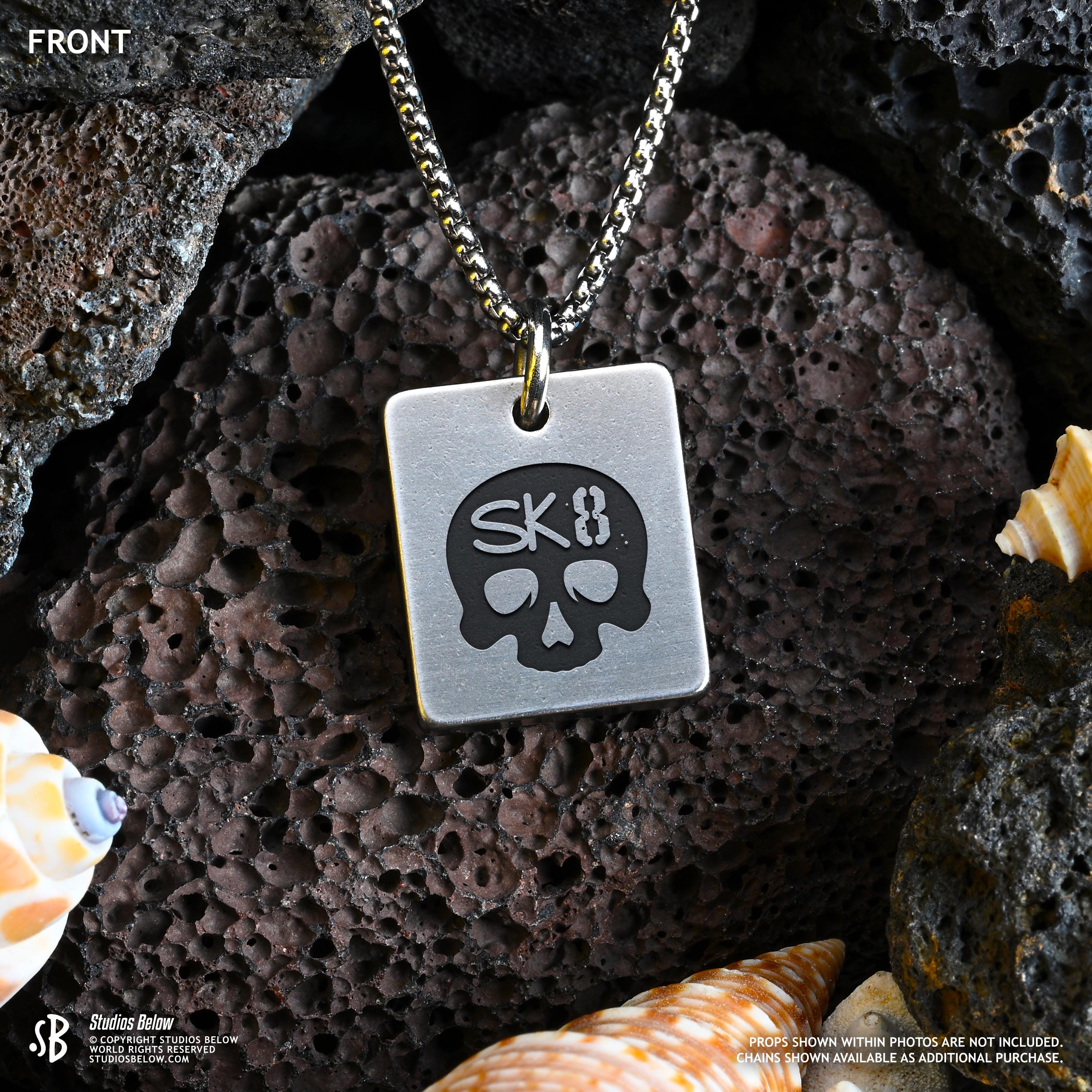 Sk8 Skull Large Stainless Steel Pendant (skate Skater Skateboard
