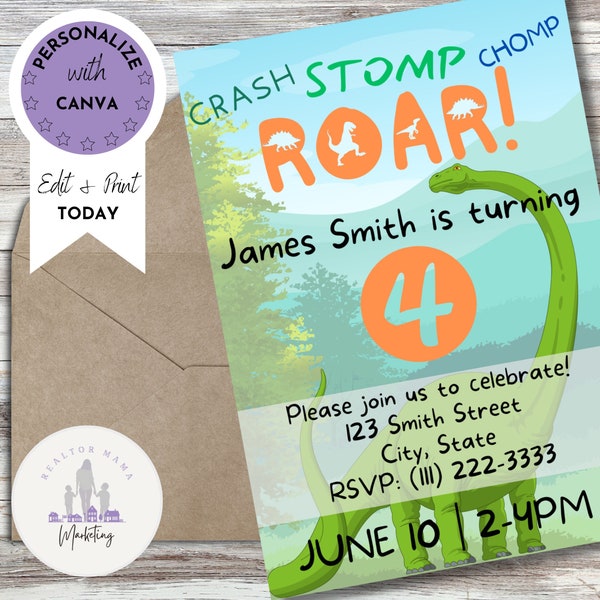 Roar Im 4 Birthday Invitation Etsy