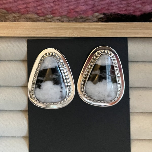 Navajo White Buffalo Earrings Native American handmade by Harold Joe