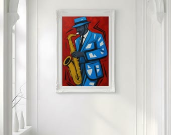 Digital Downloads - Abstract Tenor Saxophone Jazz Music Instrumental Art Poster & Wall Art