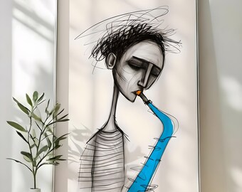 Digital Download - Tenor Saxophone Player Art Print, Abstract Saxophonist Poster, Jazz Sax Woodwind Instrument Wall Art, Music Studio Decor