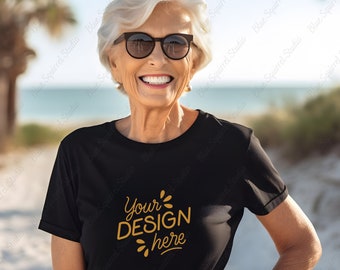 Older woman T-shirt Mockup Grandmother Bella Canvas 3001 Grandma Black T-shirt Mockup Old Lady Mockup Mum Shirt JPG Image Elderly Female Tee