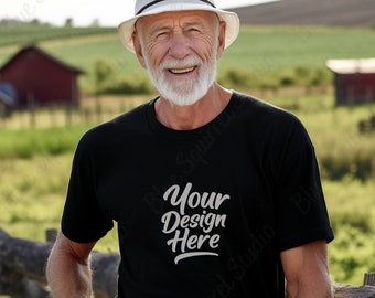 Alter Mann T-Shirt Mockup Großvater Schwarz Bella Canvas 3001 Opa T-Shirt Mockup Opa Senior männlich Mockup Daddy Shirt JPG Bild Männer T-Shirt