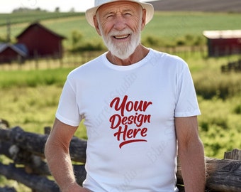 Alter Mann T-Shirt Mockup Großvater Bella Canvas 3001 Grandpa Weiß T-Shirt Mockup Opa Senior männlich Mockup Daddy Shirt JPG Bild Männer T-Shirt
