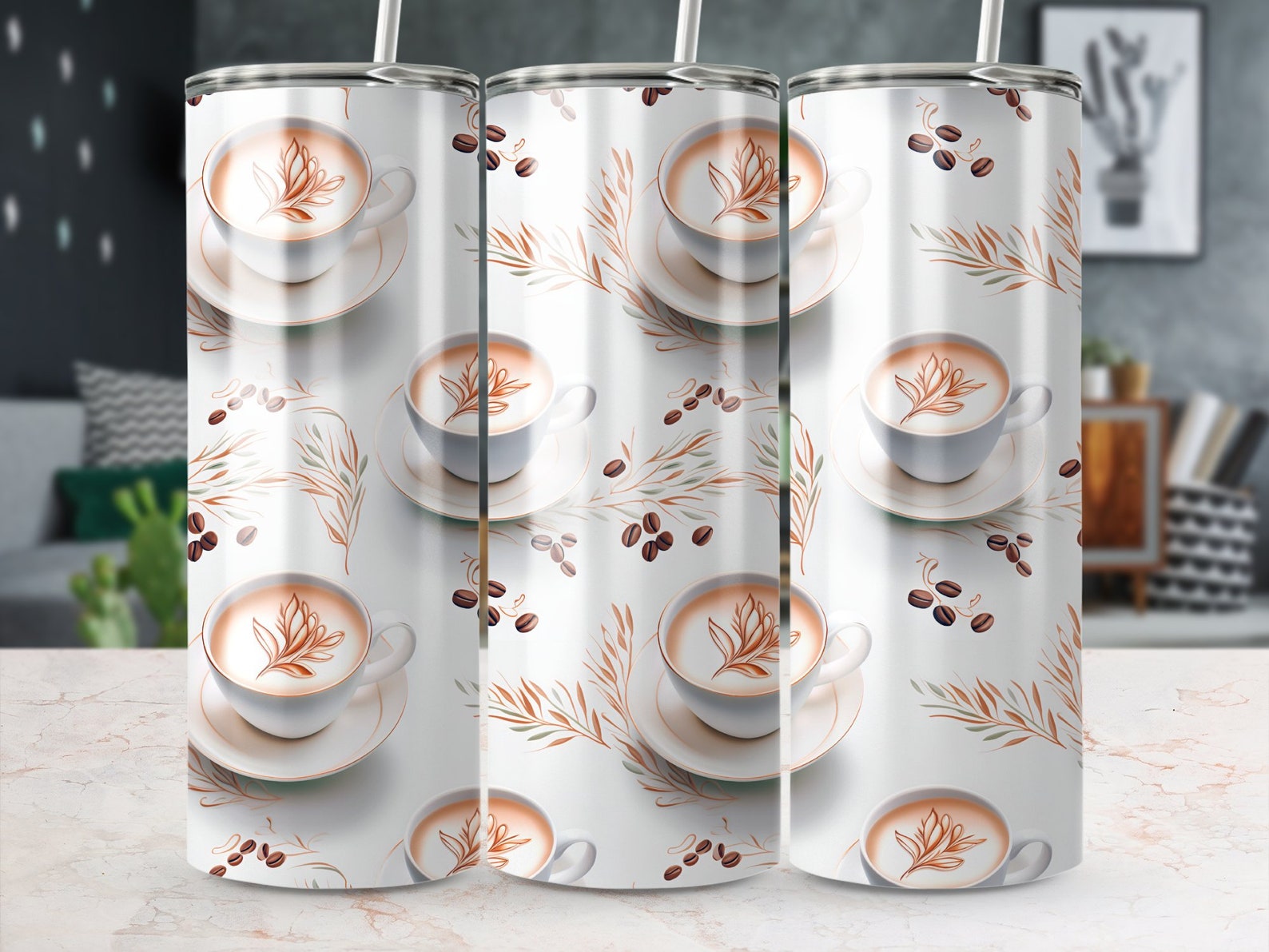 Artisanal Coffee 20 Oz Skinny Tumbler Sublimation Design Latte Art ...