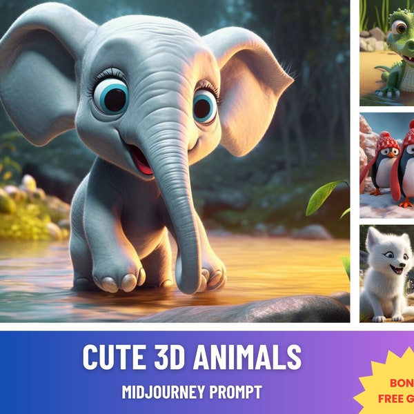 Cute 3D Animal Midjourney Prompt Ultimate High-quality AI Prompt Animal Digital AI Art PeMidjourney 3D Design Prompt Guide Nursery Art